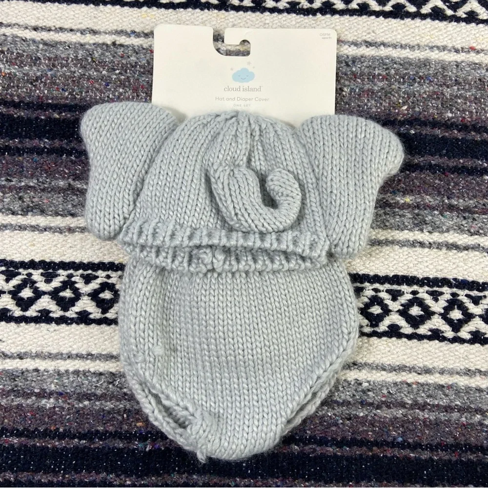 3/$12 NWT Cloud Island Baby Knit Sweater Animal Elephant Hat Beanie Diaper Cover